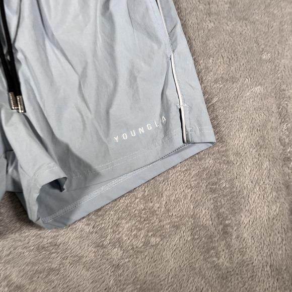 YoungLA Shorts Mens Medium Light Blue Lined Mesh Athletic Drawstring Zip Pocket - Picture 2 of 9